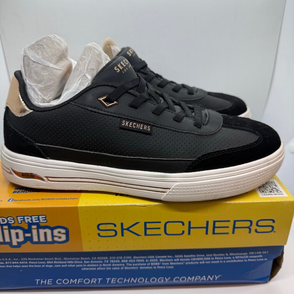 Skechers Women's Arch Fit Arcade - Diamond Daze Size 8 Black/Rose Gold Sneakers